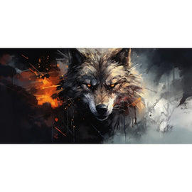 Tableau 5 Parties Loup, art mural décoration nature