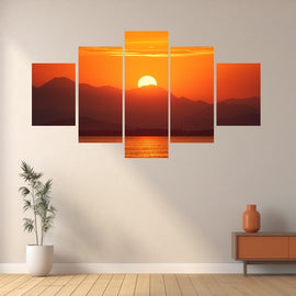 Tableau 5 Pièces Coucher de Soleil, art mural décoration nature