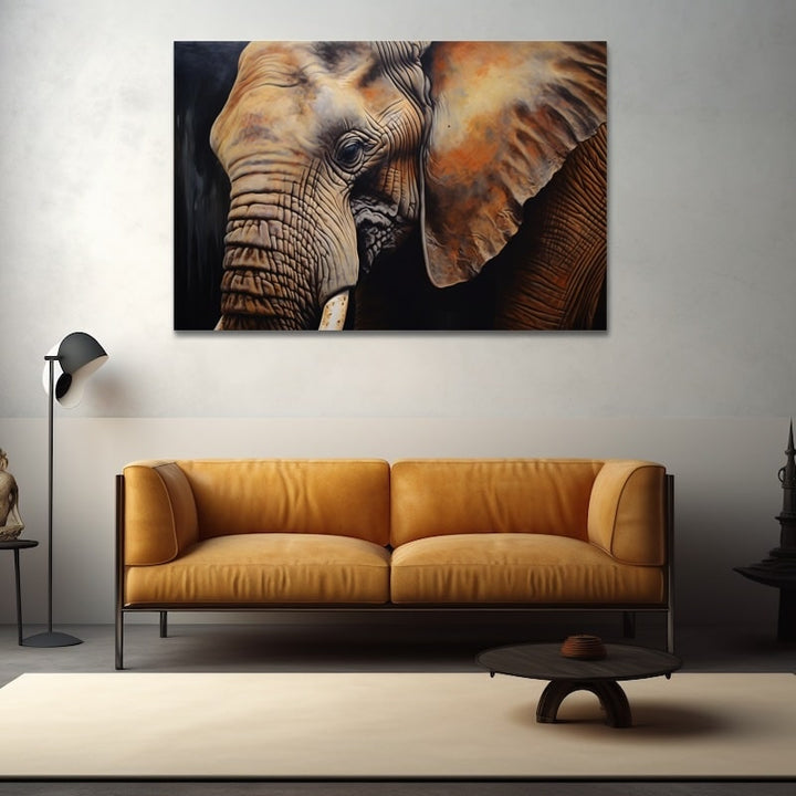 Tableau à Huile Éléphant, art mural décoration nature
