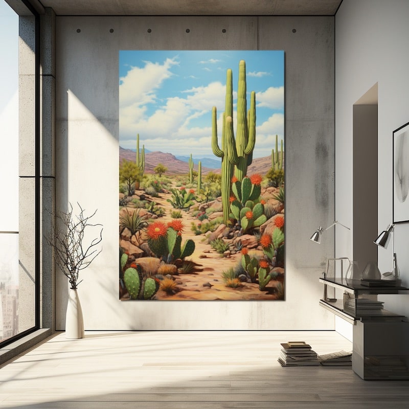 Tableau À L'Huile Avec Cactus