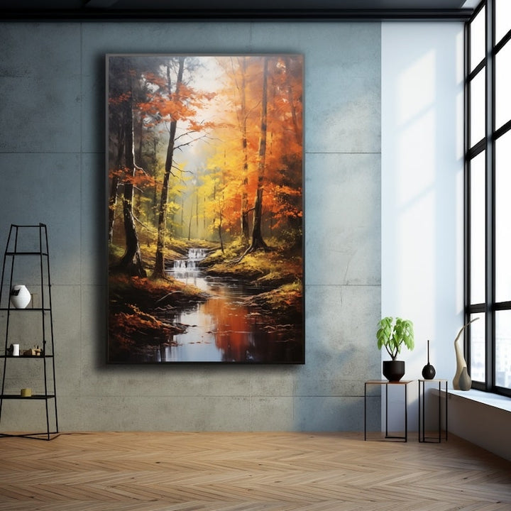 Tableau à l'Huile Forêt en Automne, art mural décoration nature