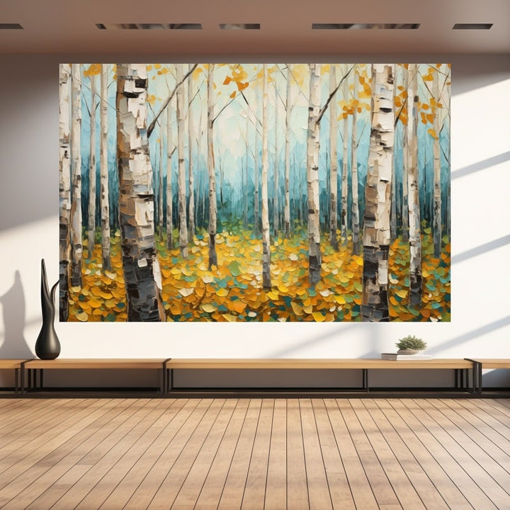 Tableau Abstrait Arbre Bouleaux, art mural décoration nature