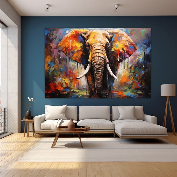 Tableau Abstrait Coloré Éléphant, art mural décoration nature
