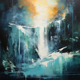 Tableau Cascade Bleue et Dorée, art mural décoration nature
