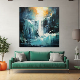 Tableau Cascade Bleue et Dorée, art mural décoration nature