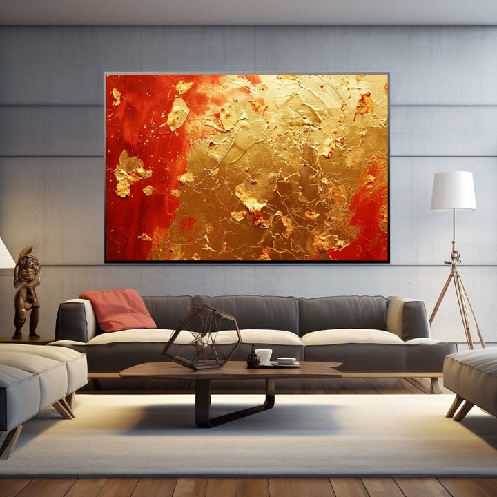 Tableau Abstrait Feuille d'Or, art mural décoration nature