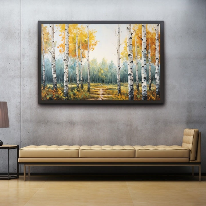 Tableau Abstrait Forêt Bouleaux, art mural décoration nature