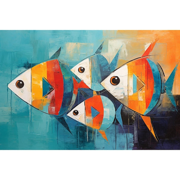Tableau Abstrait Poissons Graphiques, art mural décoration nature