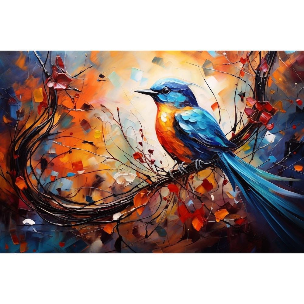 Tableau Oiseau Abstrait Moderne Multicolore, art mural décoration nature, vue 2