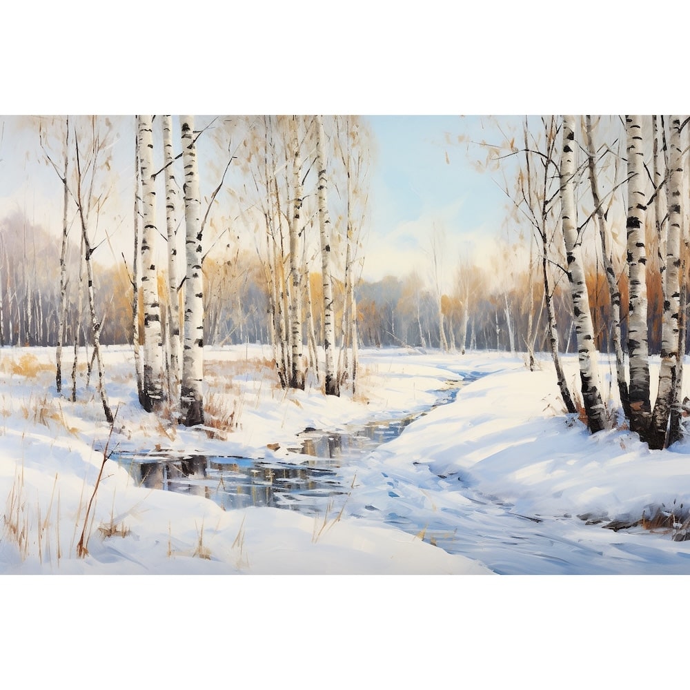 Tableau Acrylique Neige Bouleaux, art mural décoration nature