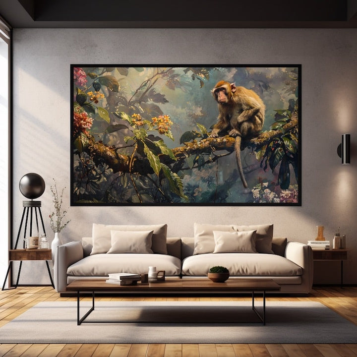 Tableau Singe en Jungle Luxuriante, art mural décoration nature