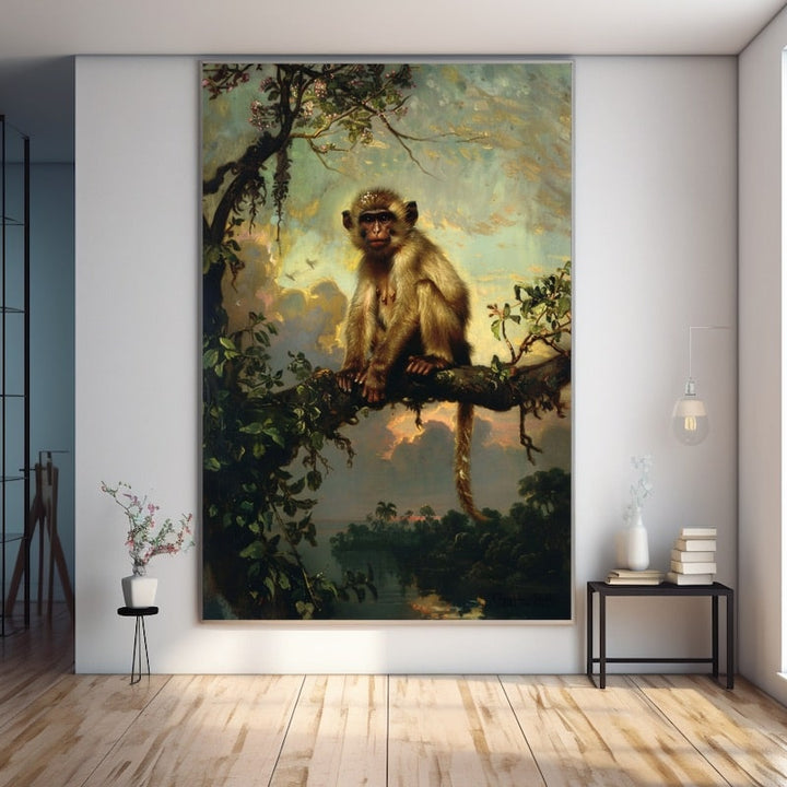 Tableau Ancien avec un Singe, art mural décoration nature