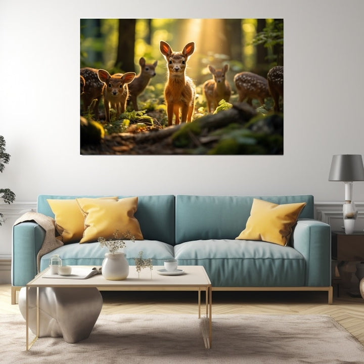 Tableau Faons dans une Clairière, art mural décoration nature