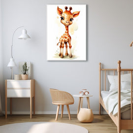 Tableau Aquarelle Bébé Girafe, art mural décoration nature