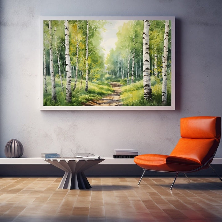 Tableau Aquarelle Bouleau, art mural décoration nature