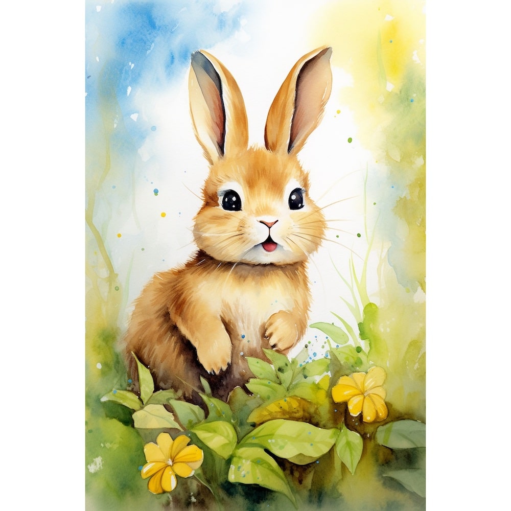 Tableau Aquarelle Lapin Enfant, art mural décoration nature