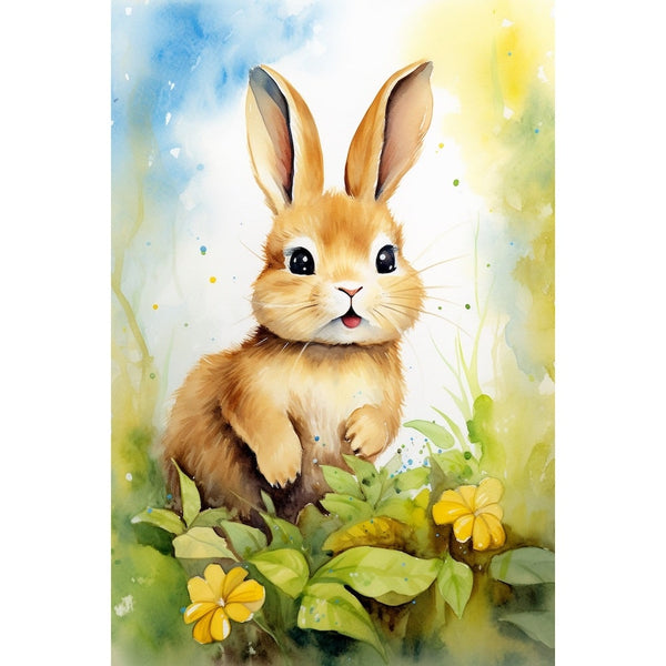 Tableau Aquarelle Lapin Enfant, art mural décoration nature