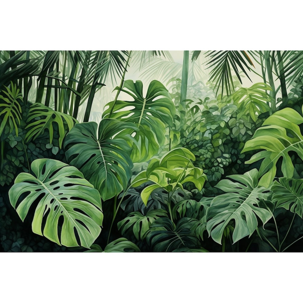 Tableau Feuilles Jungle Aquarelle, art mural décoration nature
