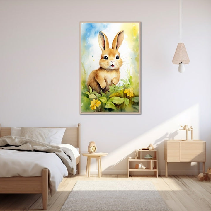 Tableau Aquarelle Lapin Enfant, art mural décoration nature