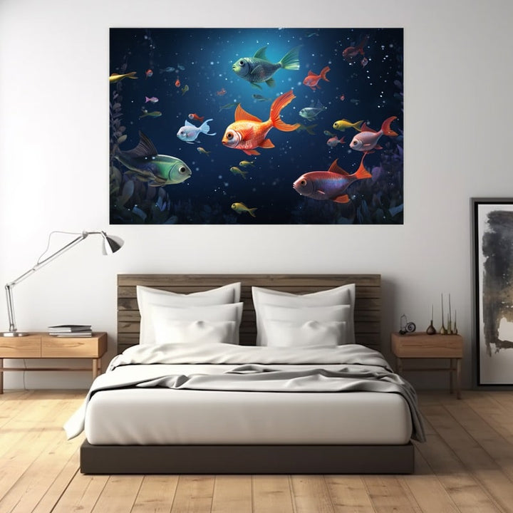 Tableau Aquarium Faux Poissons, art mural décoration nature