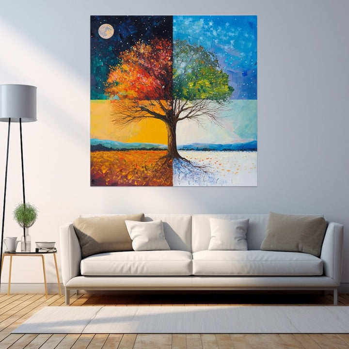 Tableau Arbre 4 Saisons, art mural décoration nature