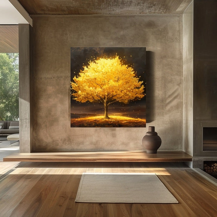 Tableau Arbre Doré, art mural décoration nature