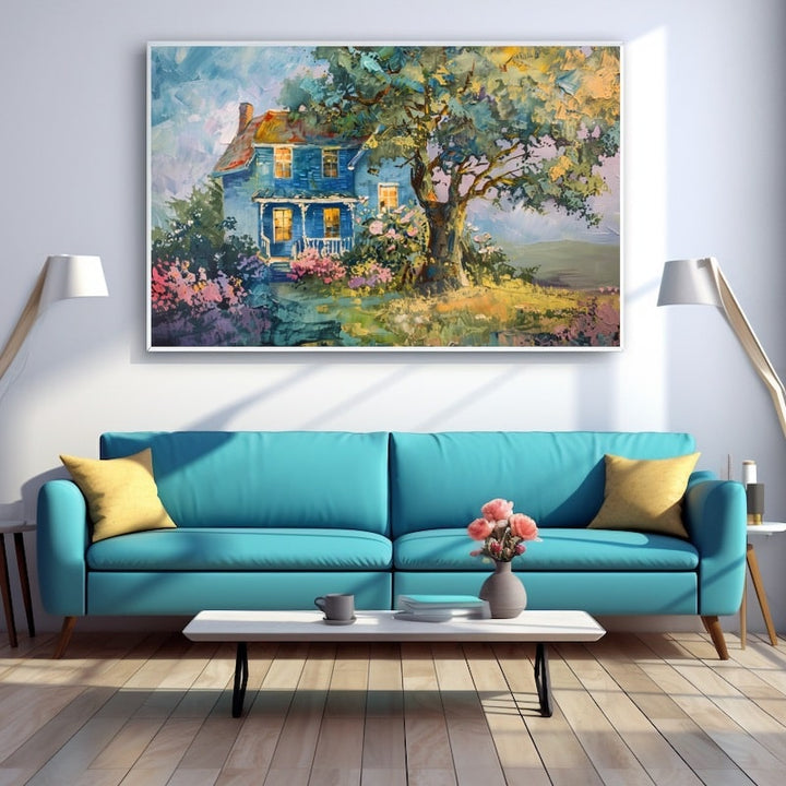 Tableau Arbre Maison, art mural décoration nature
