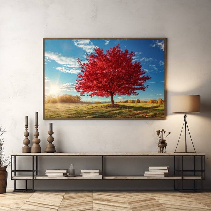 Tableau Arbre Rouge, art mural décoration nature