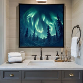 Tableau Aurore Boréale Bleue, art mural décoration nature