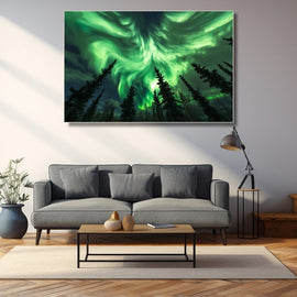 Tableau Aurore Boréale Verte, art mural décoration nature