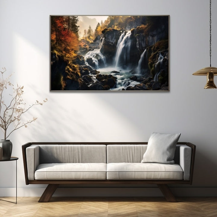 Tableau Automne avec Cascade D'Eau, art mural décoration nature