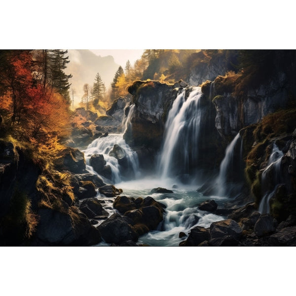 Tableau Automne avec Cascade D'Eau, art mural décoration nature