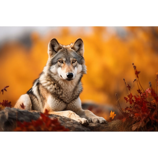 Tableau Loup Automne, art mural décoration nature