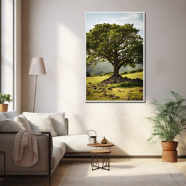 Tableau d'Arbre Isolé sur une Colline Verdoyante, art mural décoration nature