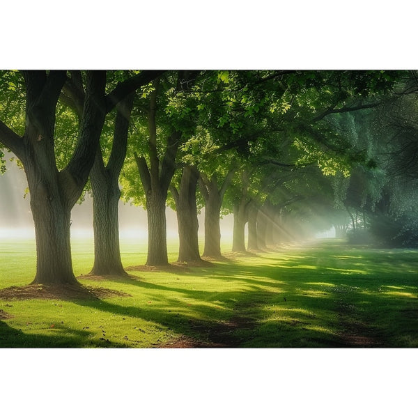 Tableau des Arbres, Allée Verdoyante aux Rayons de Soleil, art mural décoration nature