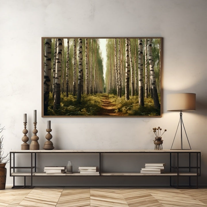 Tableau Sentier dans une Forêt de Bouleaux, art mural décoration nature