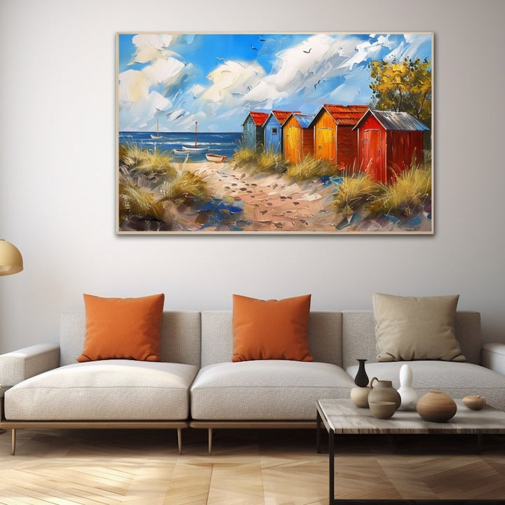 Tableau Rangée de Cabines Colorées, art mural décoration nature