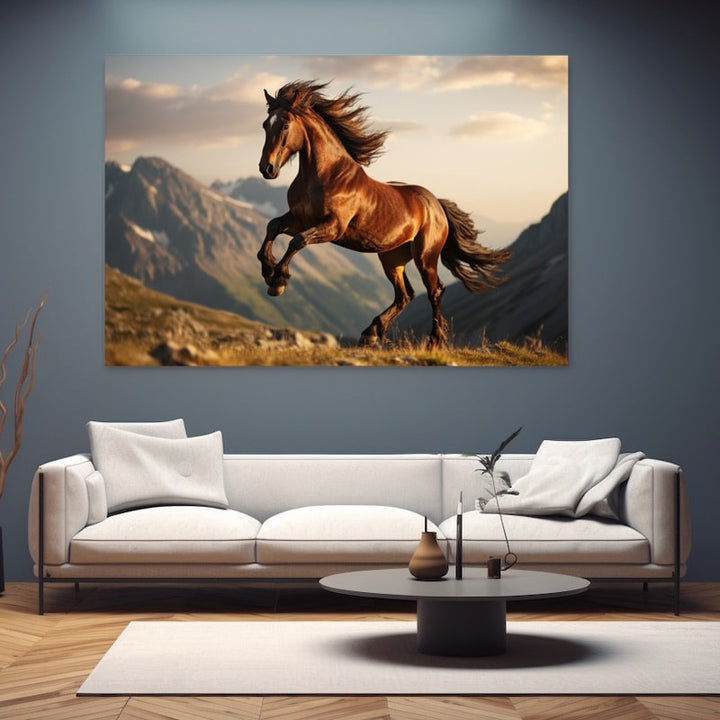 Tableau Cheval Cabré en Montagne, art mural décoration nature