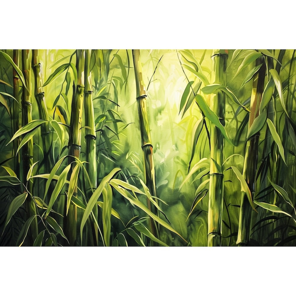 Tableau de Bambou Verdoyant en Peinture à l'Huile, art mural décoration nature