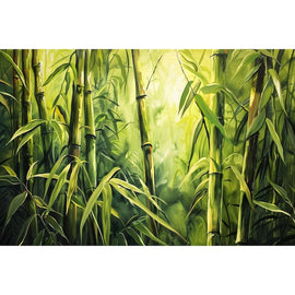 Tableau de Bambou Verdoyant en Peinture à l'Huile, art mural décoration nature