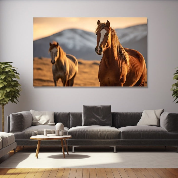 Tableau Chevaux Coucher de Soleil, art mural décoration nature