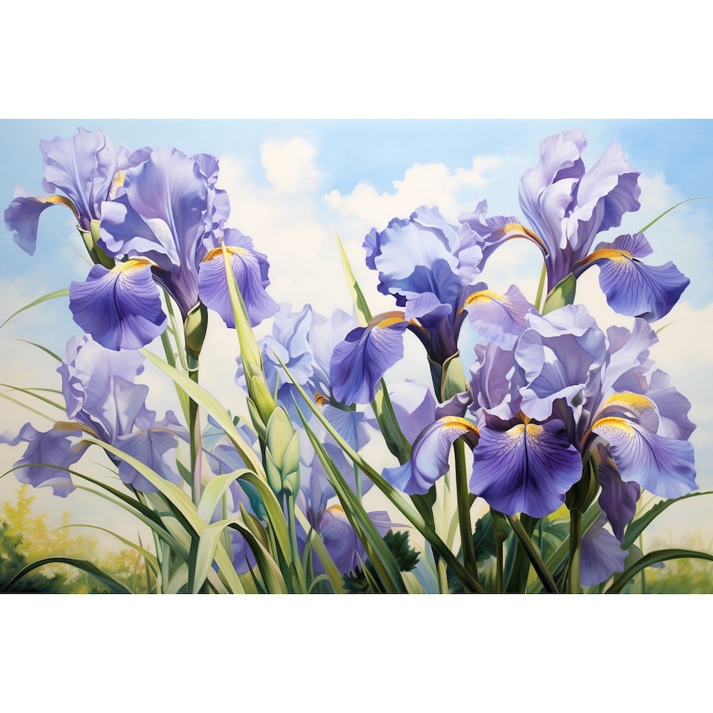 Tableau Iris Lavande sous Ciel Bleu, art mural décoration nature