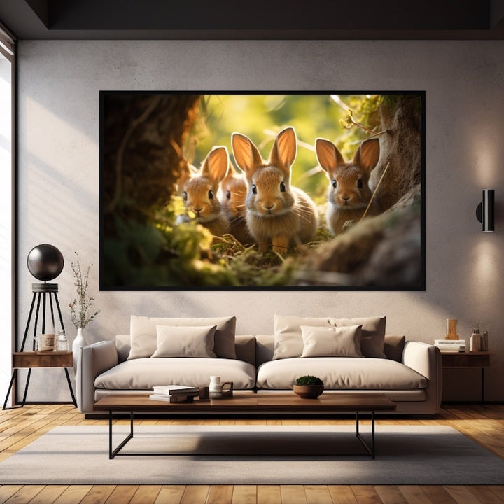 Tableau avec des Petits Lapins, art mural décoration nature