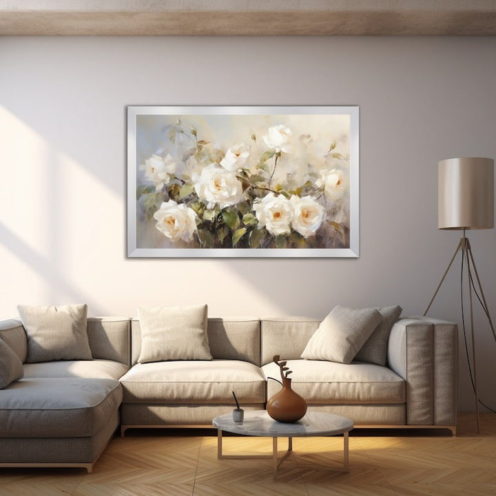 Tableau avec des Roses Blanches, art mural décoration nature