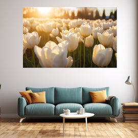 Tableau avec des Tulipes Blanches, art mural décoration nature