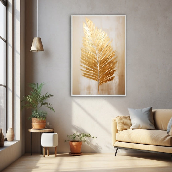 Tableau avec Feuille Palmier Or, art mural décoration nature