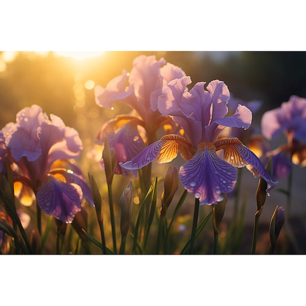 Tableau Iris Violets au Soleil Couchant, art mural décoration nature