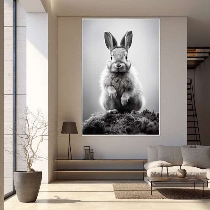 Tableau avec Lapin Noir et Blanc, art mural décoration nature