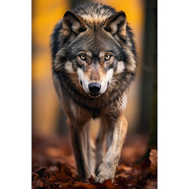 Tableau Loup en Marche en Automne, art mural décoration nature
