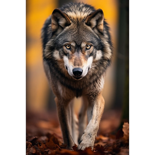 Tableau Loup en Marche en Automne, art mural décoration nature